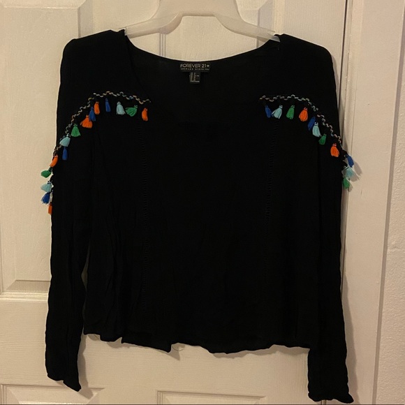 Forever 21 black top with multicolor accents - Picture 1 of 4